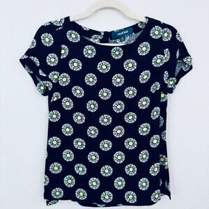 ModCloth Womens Short Sleeve Top Blouse Size XS Linen Blend Floral Black